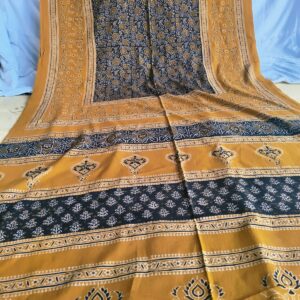 Elegant Printed Lawn Saree – Motif on Teal – 7 meter #15