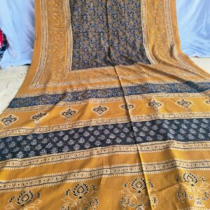Elegant Printed Lawn Saree – Motif on Teal – 7 meter #12