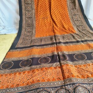 Elegant Printed Lawn Saree – Motif on Teal – 7 meter #03